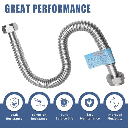 2 PACK, 24" Length Stainless Steel Flexible Corrugated Water Heater Connector, 1"FIP x 1"FIP, 1 Inch SS304 Flex Pipe Hose For Water Softener (0.7"ID) - size: stainless steel 1"FIPx1"FIP, 24"L(0.7"ID)