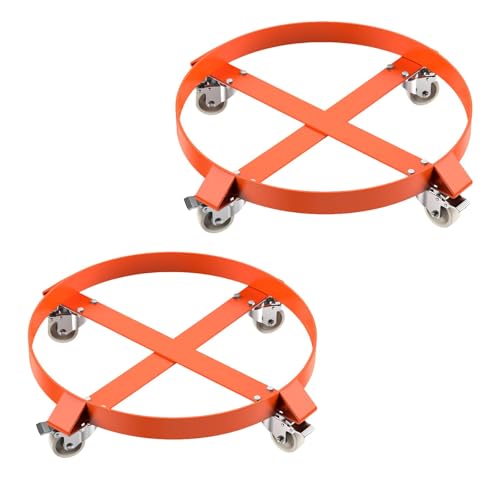 55 Gallon Drum Trash Can Dolly, Heavy Duty 1000 Lb Capacity Steel Frame with 4 Swivel Casters, Drum Dolly Cart Round for Warehouse Barrel Bucket Handling, 24 Inch Diameter, 2 Pack - size: 4 wheels