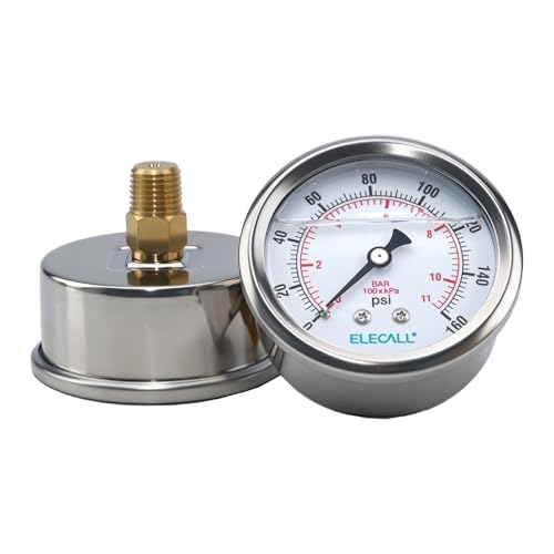 160psi Silicone Oil Pressure Gauge for Water Oil Air Pressure Test in Water Pump, Tire, Large Air Compressor, Well Pump, RV Regulator, 2-1/2" Stainless Steel Case, Back Mount 1/4" NPT - size: 0-160 Psi, style: Back Mount