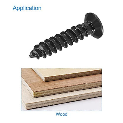 uxcell M4 x 20mm Wood Screws Phillips Flat Head Carbon Steel Self Tapping Screws Black 200pcs - size: M4 x 20mm