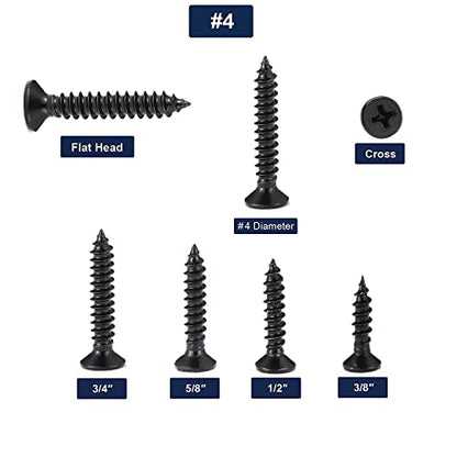 #4 x 1/2" Wood Screw 1000Pcs 18-8 (304) Stainless Steel Screws Flat Head Phillips Fast Self Tapping Drywall Screws Black Oxide by SG TZH - size: #4 x 1/2"-1000Pcs