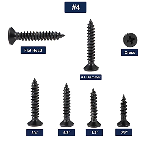 #4 x 5/8" Wood Screw 1000Pcs 18-8 (304) Stainless Steel Screws Flat Head Phillips Fast Self Tapping Drywall Screws Black Oxide by SG TZH - size: #4 x 5/8"-1000Pcs