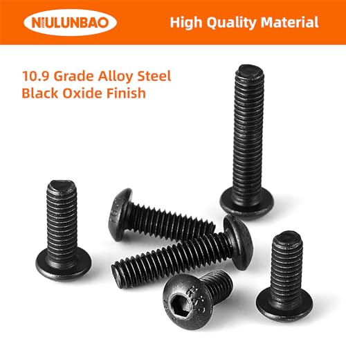 M4 x 8mm 10mm 12mm 16mm 20mm Button Head Socket Cap Screws Bolts, 10.9 Grade Alloy Steel Metric, Black Oxide Finish, Allen Hex Drive, Machine Fully Threaded, Assortment Kit 100PCS - size: M4 x 8/10/12/16/20mm (100PCS)