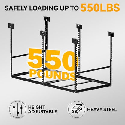 3x6 Ft Overhead Garage Storage Rack, 28-41 inch Height Adjustable Ceiling Mounted Organization Rack, 550 lbs Weight Capacity, 36"x72" Heavy Duty Space-Saving Metal Rack for Garage Storage - size: 3x6ft w/ 4 Support Bars