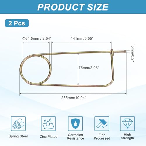 MECCANIXITY 2pcs Steel Brooch Cotter Pins, 0.2x10.04 Inch (5x255mm) Brooch Shape Cotter Safety Spring Pin, Quick Locking Fastener for Garden, Farm, Lawn, Rectangle - size: M5x255mm
