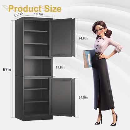 67" Tall Narrow Bathroom Storage Cabinet, Metal Pantry Cabinet, Black - color: Black, size: 15.8"D x 19.7"W x 67"H