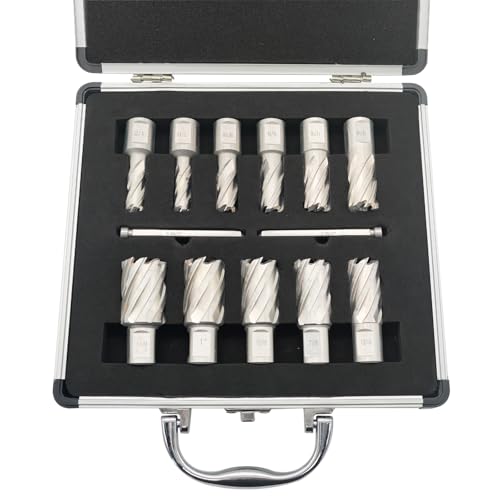 11pcs M2 HSS Annular Cutter Set 1" Depth 7/16" to 1-1/16" 3/4" Weldon Shank - size: 7/16"-1-1/16" 11PCS, style: HSS 1" Cutting Depth