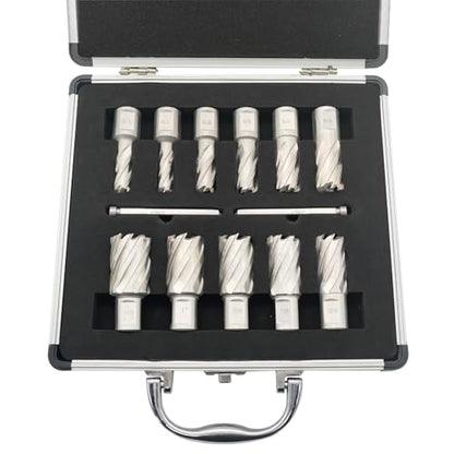 11pcs M2 HSS Annular Cutter Set 1" Depth 7/16" to 1-1/16" 3/4" Weldon Shank - size: 7/16"-1-1/16" 11PCS, style: HSS 1" Cutting Depth
