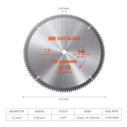Circular Saw Blade - [12-inch x 120 Teeth x 5/8-inch Arbor] Circular Cutting Blade with 5/8" to 3/8" Washer Adapter for Woodworking Plastic Use, 0.118-inch Kerf - size: 12-inch x 120T