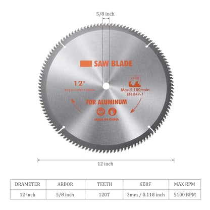 Circular Saw Blade - [12-inch x 120 Teeth x 5/8-inch Arbor] Circular Cutting Blade with 5/8" to 3/8" Washer Adapter for Woodworking Plastic Use, 0.118-inch Kerf - size: 12-inch x 120T