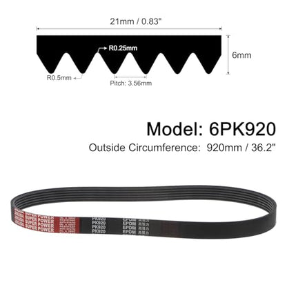 uxcell 6K362/6PK920 Serpentine Belt 6 Ribs 920mm Length x 21mm Width x 5mm Height, EPDM Poly V Belt, Multi Wedge Micro V Belt for Vehicle - size: 6PK920