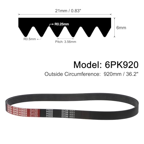 uxcell 6K362/6PK920 Serpentine Belt 6 Ribs 920mm Length x 21mm Width x 5mm Height, EPDM Poly V Belt, Multi Wedge Micro V Belt for Vehicle - size: 6PK920