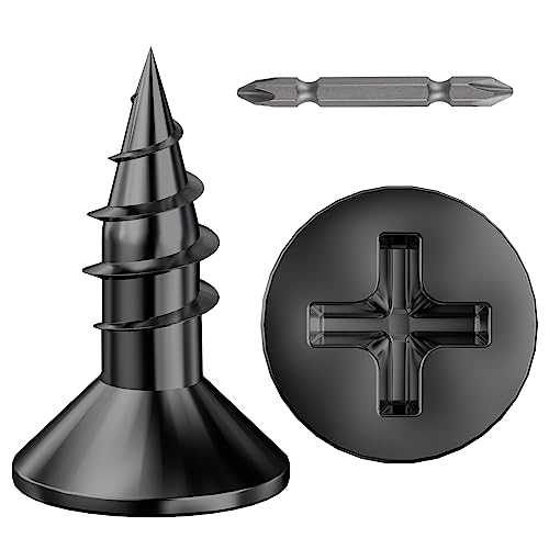 Wensilon (1200Pcs) #4x1/2 Black Wood Screw Quick Metal Self Tapping Flat Head - color: Black, size: #4x1/2