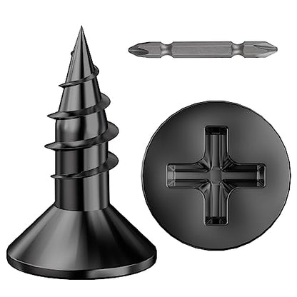 Wensilon (800Pcs) #6x1/2 Black Wood Screw Quick Metal Self Tapping Flat Head - color: Black, size: #6x1/2