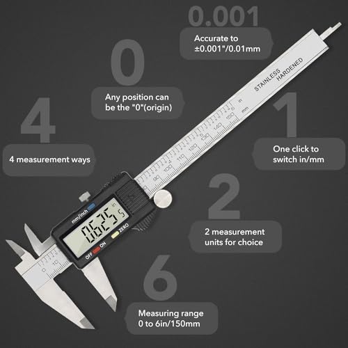 Precise Digital Caliper, 6 Inch Stainless Steel Electronic Vernier Caliper
