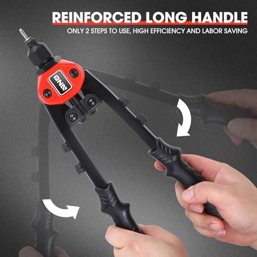 DNA MOTORING 2 in 1 12" Rivet Gun, Wrench, SAE Mandrels & Metric Rivet Nut Tool Set, 60pcs Rivet Nut Head, Rivet Gun Kit for Riveting Decoration Metal Plates, W/Case, TOOLS-00564 - style: 60pcs 12in
