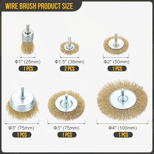 DTGN 7 Pcs Wire Wheel Cup Brush Set for Drill, 1/4 Inch Round Shank - size: 1/1.5/2/3/4 inch