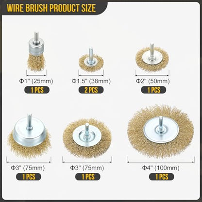 DTGN 7 Pcs Wire Wheel Cup Brush Set for Drill, 1/4 Inch Round Shank - size: 1/1.5/2/3/4 inch