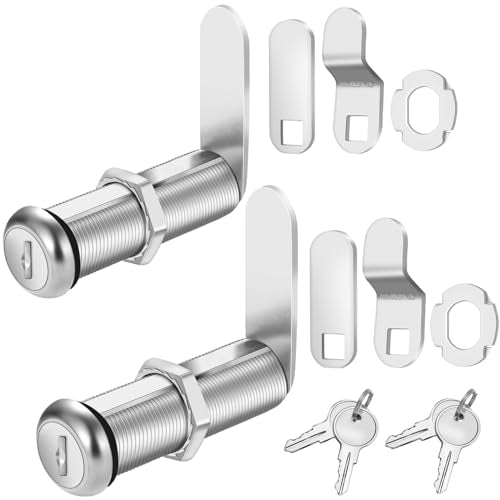 Cylinnda Cabinet Lock with Keys, 2" Extra-Long Cam Locks keyed Alike, 2 Pack Cabinet Cam Lock Set for Thick Drawers RV Storage Locks Tool Box Lock Replacement, Zinc Alloy (2 Pack, 2-1/8 Inch) - color: 2 Pack, size: 2-1/8 Inch