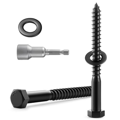 2 Sets 1/2" x 5" Hex Head Lag Screws Bolts with Flat Washers 304 Stainless Steel 18-8 Black Zinc Plated Heavy Duty Lag Screw for Wood - size: 1/2x5 (2sets)