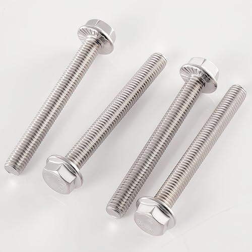 M8x1.25 x 60mm Flanged Hex Head Bolts, 304 Stainless Steel (A2-70), Bright Finish, Fully Threaded, Hexagon Head Flange Bolts, Quantity 10 - size: 60mm(10PCS)