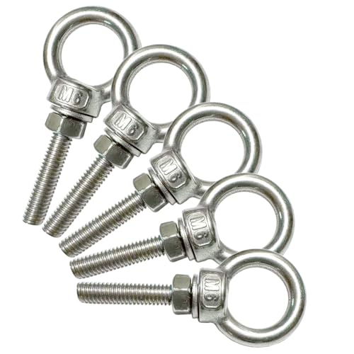 304 Stainless Steel Eye Bolt, 5 PCS M6 Heavy Duty Lifting Ring 1.2" Threaded Eyebolt Shoulder Eye Bolts with Nuts and Flat Washers(Thread Length 30mm) - size: m60x30(5pcs)