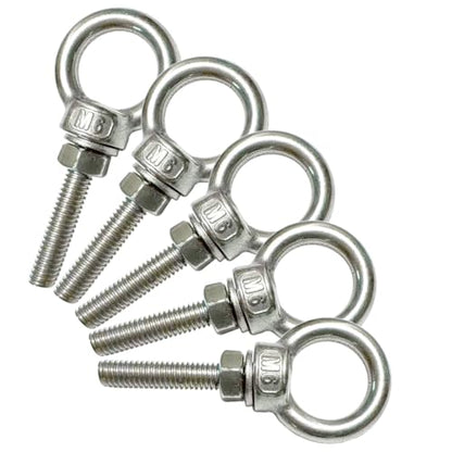 304 Stainless Steel Eye Bolt, 5 PCS M6 Heavy Duty Lifting Ring 1.2" Threaded Eyebolt Shoulder Eye Bolts with Nuts and Flat Washers(Thread Length 30mm) - size: m60x30(5pcs)