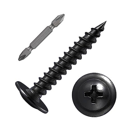 Wensilon（350 pcs）#6×1" Phillips Truss Head Wood Screws Black Galvanizing Quick Metal Self Tapping. - color: Black, size: #6×1"