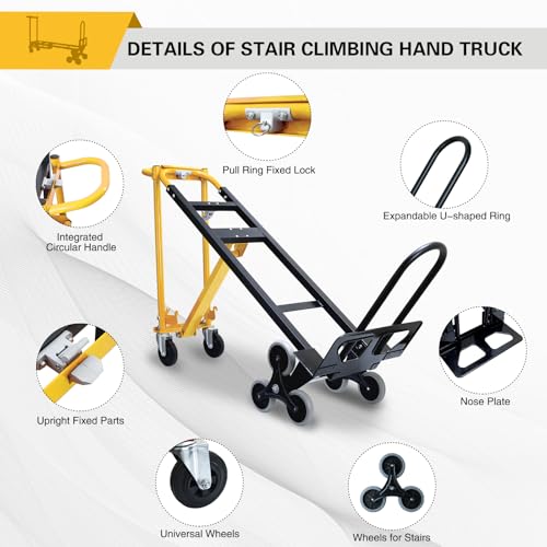 3 in 1 Stair Climbing Dolly Cart with Wheels,1000LBS(Yellow) - color: Yellow