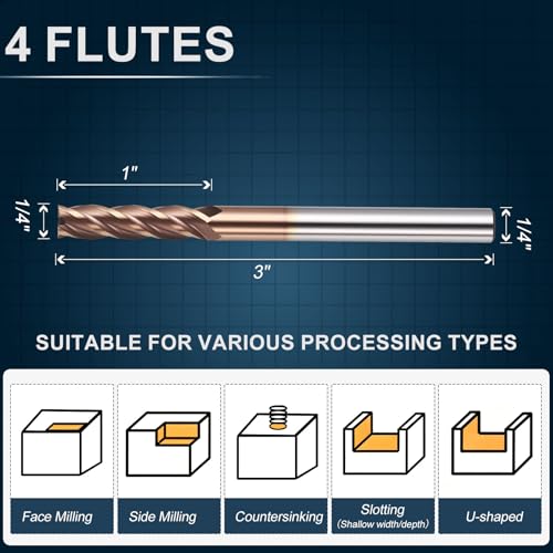 Carbide End Mill 1/4" Dia 1" CL 3" L 1/4" Shank 4 Flute - size: 1/4" Dia - 1" CL - 3" L - 1/4" Shank