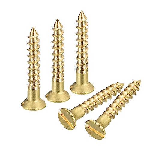 uxcell Brass Wood Screws, 30Pcs M2.5 x 16mm Slotted Drive Flat Head Self Tapping Screw Countersunk for Woodworking Furniture - size: M2.5 x 16mm