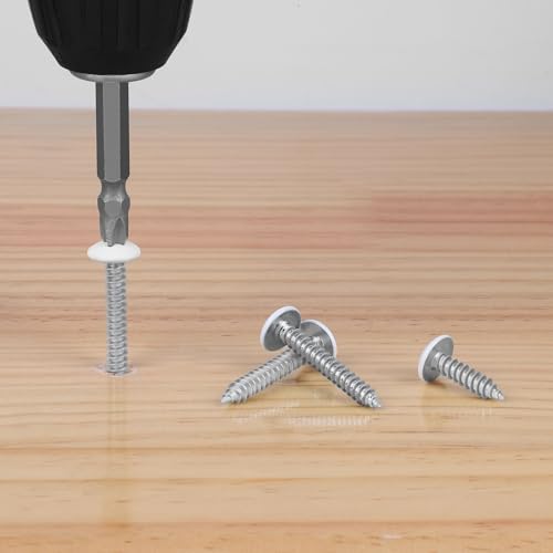 100 PCS #10 x 1 Wood Screws, Alloy Steel Truss Head Self Tapping Screws, White Head, Full Thread, Screwdriver Bit Included - color: White, size: #10 x 1"