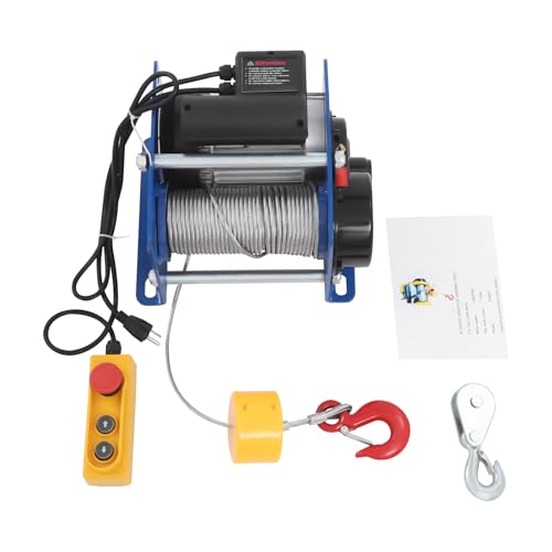 Electric Hoist Winch Portable Electric Hoist with Wired Control, 881lbs Powered Hoists with Long Steel Wire Rope, for Factory, Garage & Warehouse, 98ft Lifting Height, 110V 1000W (Blue) - color: Blue