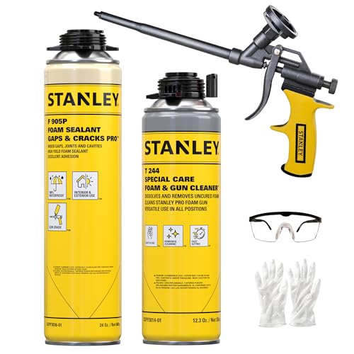 Stanley F905P Gaps & Cracks Pro Foam Sealant (1x24 Oz.) – High Yield Expanding Polyurethane Spray Foam Insulation for Wide Cracks & Cavities, Waterproof | Gun&Cleaner Included | 24 Oz. 1 Pack - color: Gaps & Cracks Pro Set, size: 1 Pack