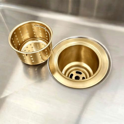 Kitchen Sink Drain Basket Only, 3-inch Basket Gold for Kitchen Sink Strainer Replacement, Deep Cup Strainers with Handle, SUS 304 Stainless Steel - color: Gold