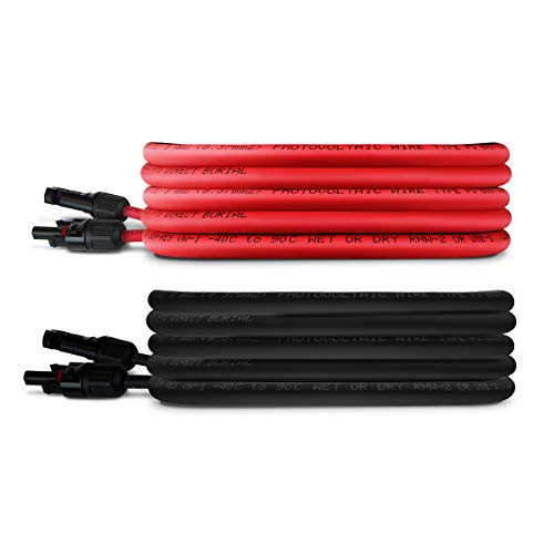 TEMCo Solar Panel Extension Cable 8 AWG 30 Ft Red + 30 Ft Black w/Staubli MC4 Connectors - color: 8 AWG, size: 30 Feet Black + 30 Feet Red