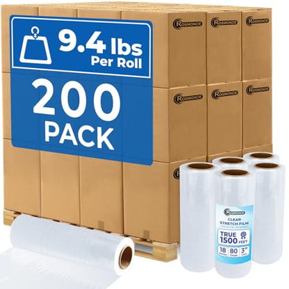 Rosmonde 200 Pack Plastic Wrap Bulk, 18" x 1500 ft, Thick 80 Gauge, 9.4 lbs - color: Clear, size: 200 Pack | Pallet