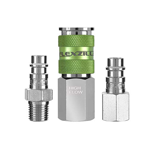Flexzilla A53452FZ Pro High Flow Coupler and Plug Kits 3 Piece 1/4" NPT | Push to Connect System | Ideal for Spray Guns & Impact Tools | Maximum Efficiency - style: 3 Piece