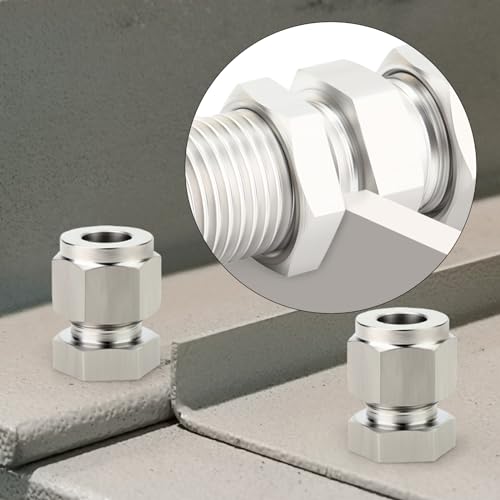 TAISHER 1PCS 304 Stainless Steel Thru-Bulk Bulkhead Compression Tube Pipe Fitting Connector, 1/2" Tube OD x 1/2" Tube OD Straight Adapter