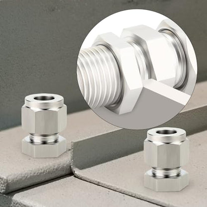 TAISHER 1PCS 304 Stainless Steel Thru-Bulk Bulkhead Compression Tube Pipe Fitting Connector, 1/2" Tube OD x 1/2" Tube OD Straight Adapter