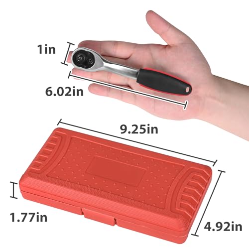 Egofine 46 Pieces 1/4 inch Drive Socket Ratchet Wrench Set Nickel Tool - color: Red, size: 1/4" 46 PCS with 72 Teeth Ratchet