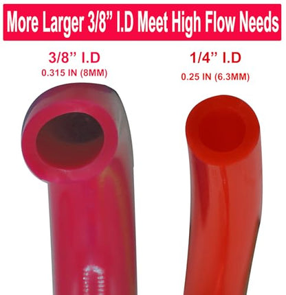 YOTOO Polyurethane Recoil Air Hose 3/8" Inner Diameter by 25' Long with Bend Restrictor, Repairable 1/4" Industrial Quick Coupler and Plug, Red - size: 25 FT
