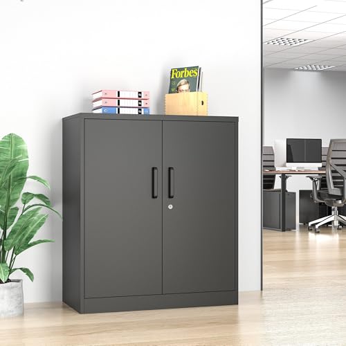 36" H Metal Garage Cabinet, 2 Doors Storage Cabinets, Steel Utility Tool Caninet, Short Locking Caninets with Adjustable Shelves, Black Lockable File Cabnet Cupboard for Home/Office/School/Shop - color: Black, size: 36"H x 32"W x 16"D