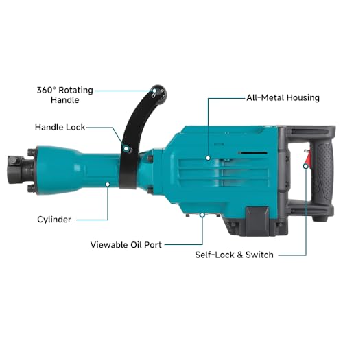 2400W Demolition Electric Jack Hammer 65J Heavy Duty Concrete Breaker with Point and Flat Chisel - style: Jack Hammer 2400W