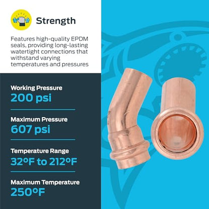 SharkBite 3/4 Inch Copper Press x 3/4 Inch FTG 45 Degree Street Elbow, Plumbing Fitting, Pack of 5, UPR620X5 - size: 3/4 in. x 3/4 in., 5 Pack