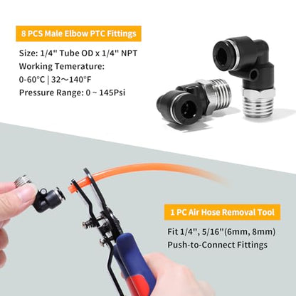 Air Line Removal Tool with 8Pcs Male Elbow Push to Connect Fittings