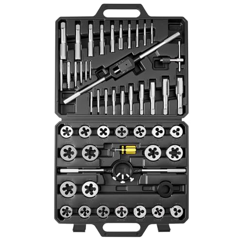 VEVOR Tap and Die Set, 51-Piece Metric Sizes M6 to M24, with Coarse and Fine Thread Taps and Dies, Wrench, Carrying Case and Complete Accessories, Bearing Steel, for Threading and Rethreading Threads - size: Large-51pcs-Metric
