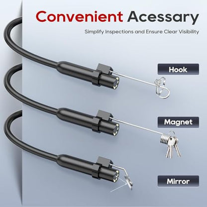 Endoscope Camera with Light, 1920P HD Borescope Inspection Camera with 8 Adjustable LEDs, IP67 Waterproof Semi-Rigid Snake Cable for Android, iPhone, and iPad(Black)