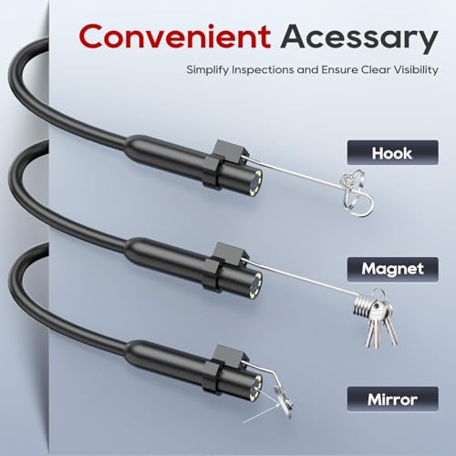 Endoscope Camera with Light, 1920P HD Borescope Inspection Camera with 8 Adjustable LEDs, IP67 Waterproof Semi-Rigid Snake Cable for Android, iPhone, and iPad(Black)