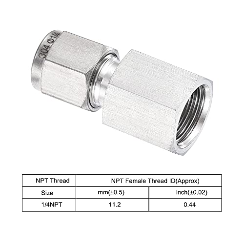uxcell Compression Tube Fitting 1/4NPT Female Thread x 1/4" Tube OD Straight Coupling Adapter 304 Stainless Steel - size: 0.25 Inch